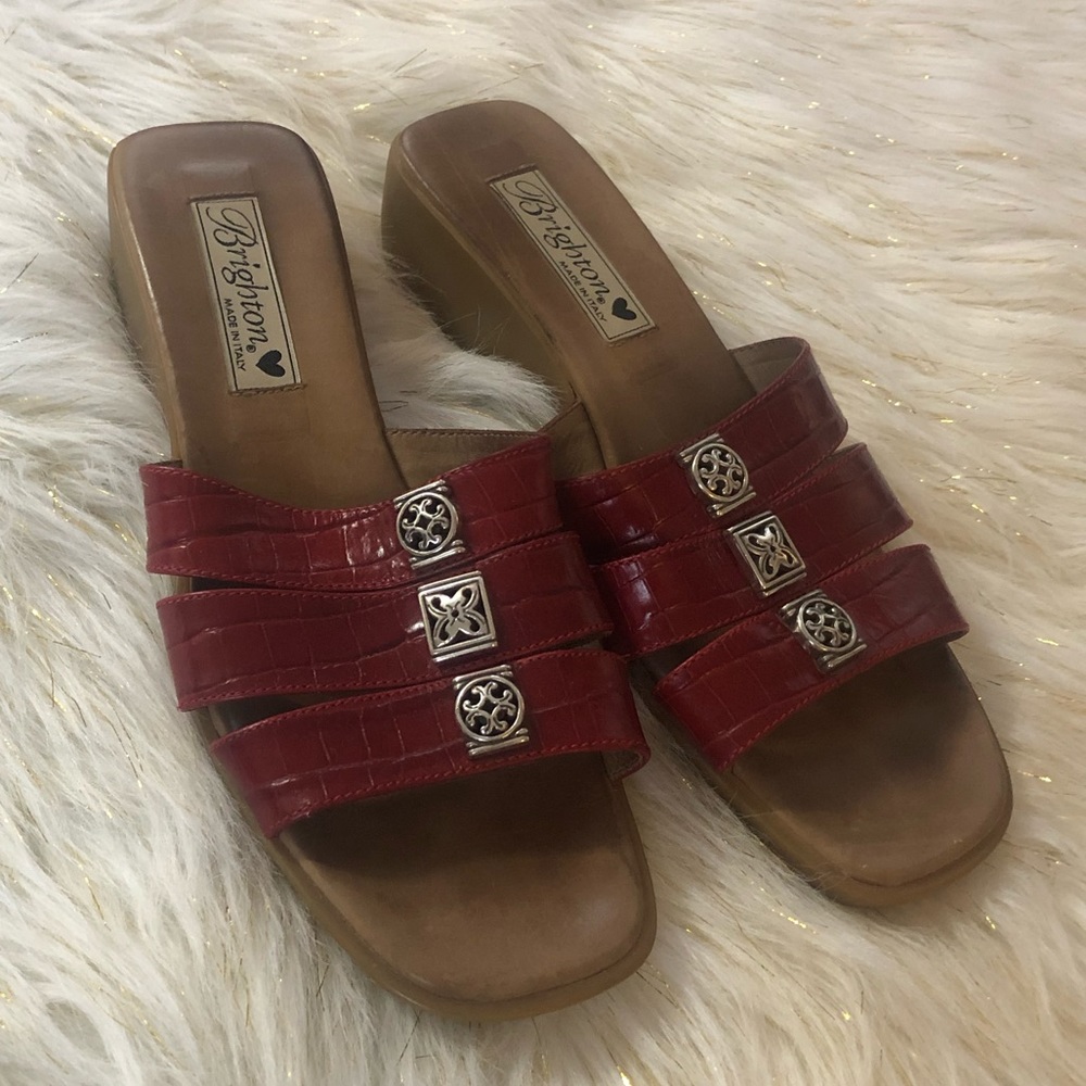 Brighton Brandy Red Leather Sandal Wedge